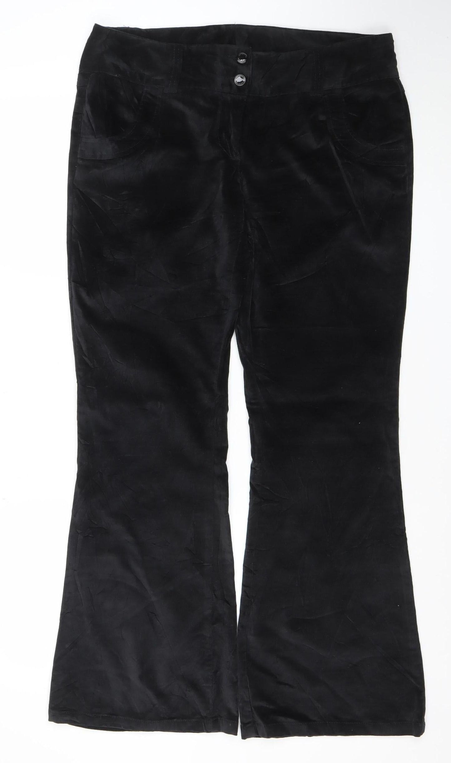 Bourne Women's Black Cotton Blend Flared Trousers Size 14