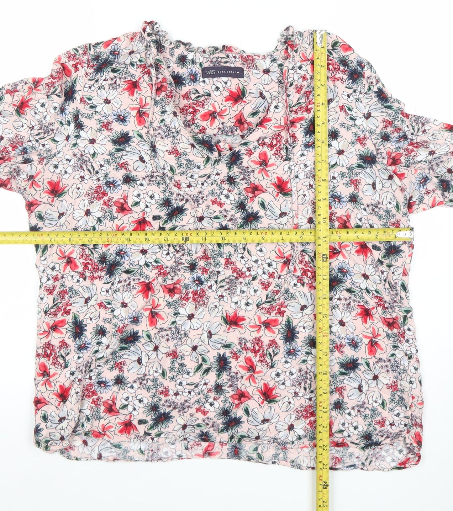 Marks and Spencer Women’s Pink Floral Viscose Blouse Size 16 3/4 Sleeve