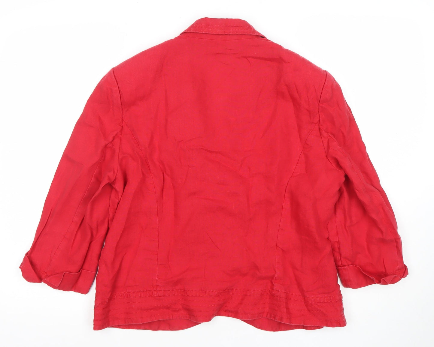 CC Women Red Linen 3/4 Sleeve Blazer Size 16 Classic Jacket