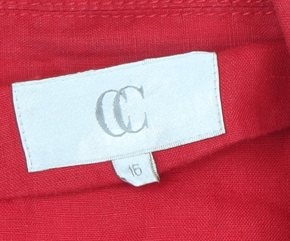 CC Women Red Linen 3/4 Sleeve Blazer Size 16 Classic Jacket