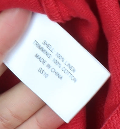 CC Women Red Linen 3/4 Sleeve Blazer Size 16 Classic Jacket