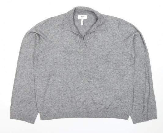 OBJECT Women's Grey Collared Pullover Jumper Size M Long Sleeve Cotton Blend