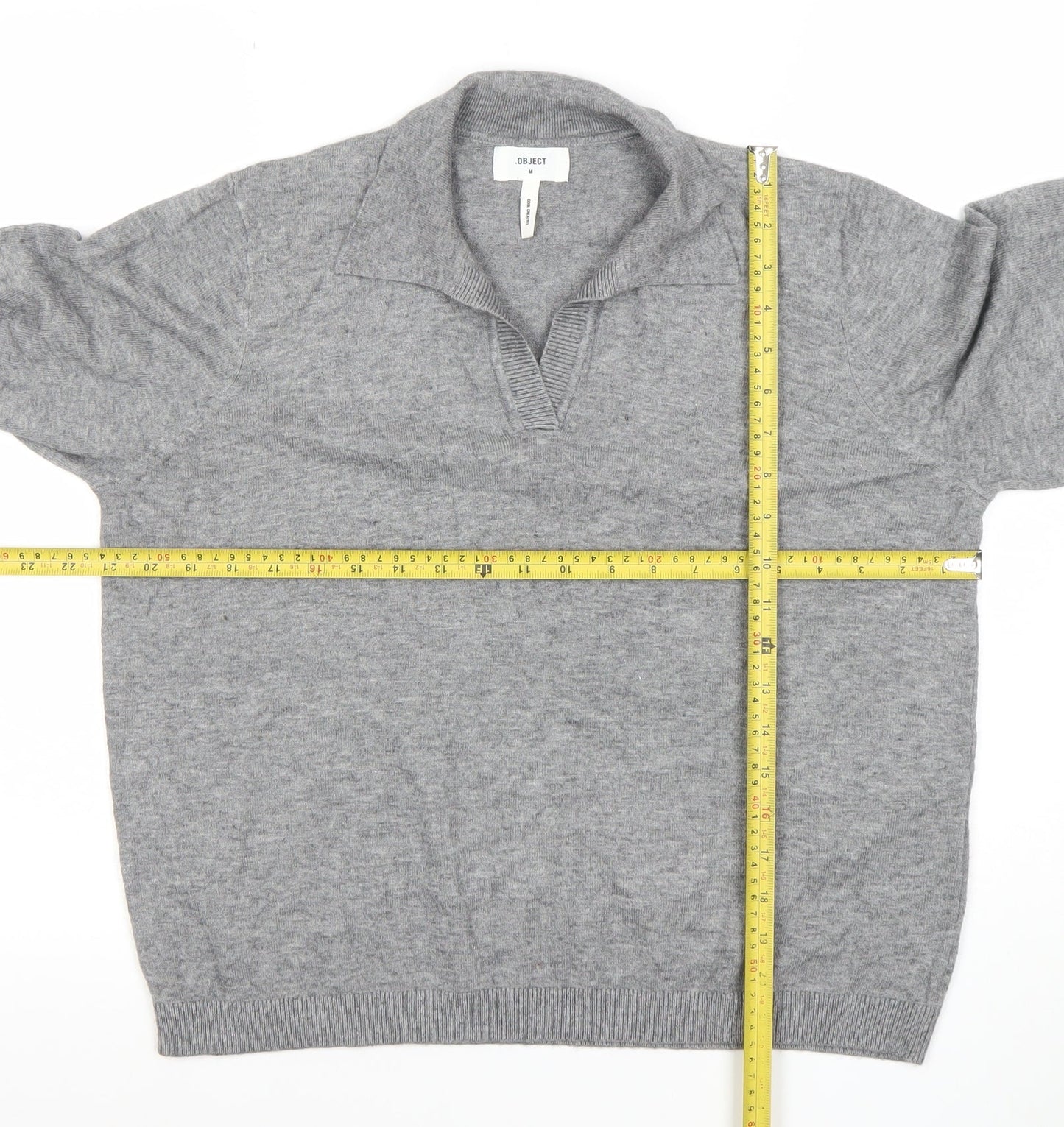 OBJECT Women's Grey Collared Pullover Jumper Size M Long Sleeve Cotton Blend
