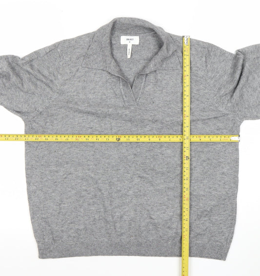 OBJECT Women's Grey Collared Pullover Jumper Size M Long Sleeve Cotton Blend