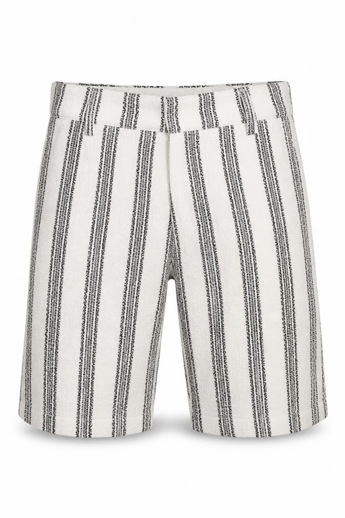 Front view of Denim Co. Men's White Striped Bermuda Relaxed Shorts, size S