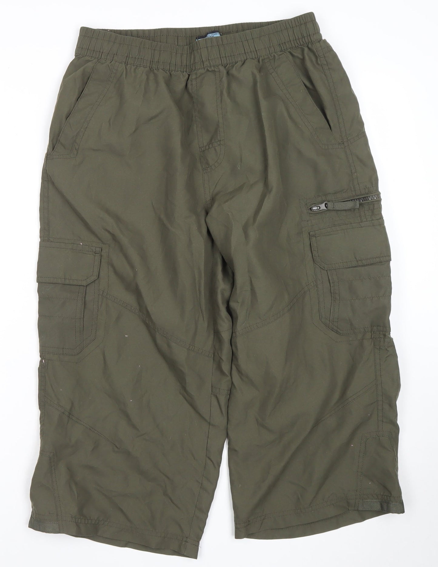 Dunnes Stores Mens Green Medium Cargo Trousers Polyester Elastic Waist