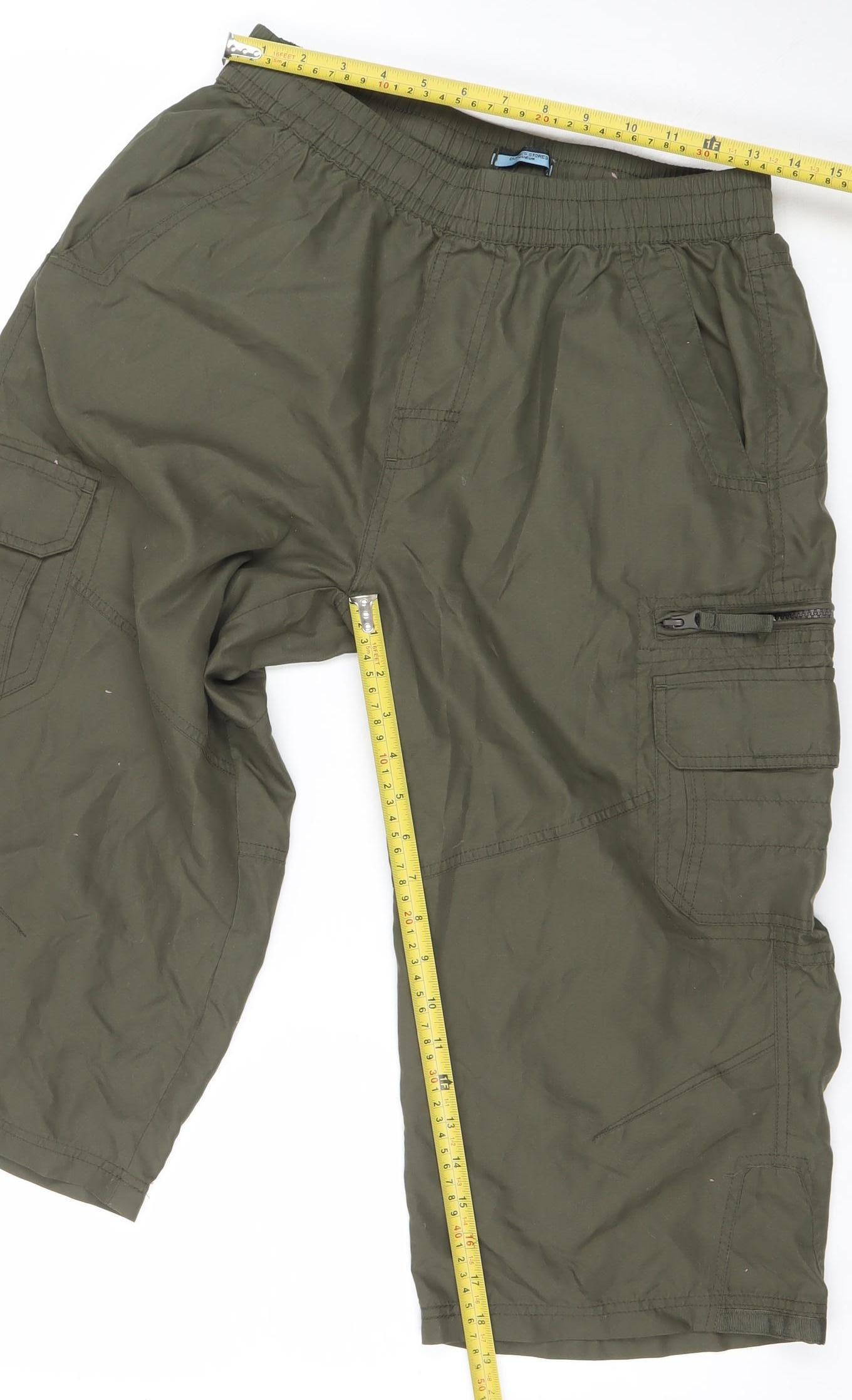 Dunnes Stores Mens Green Medium Cargo Trousers Polyester Elastic Waist