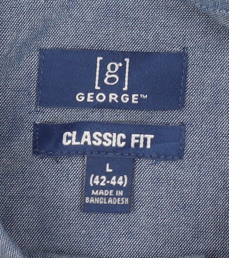 George Men's Blue Classic Fit Short Sleeve Button-Up Shirt L