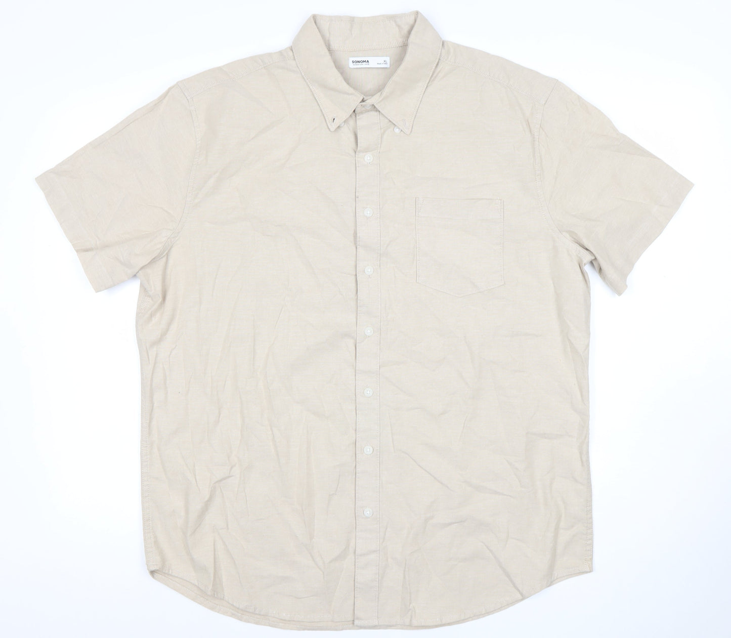 Sonoma Men’s Beige XL Button-Down Cotton Short Sleeve Shirt