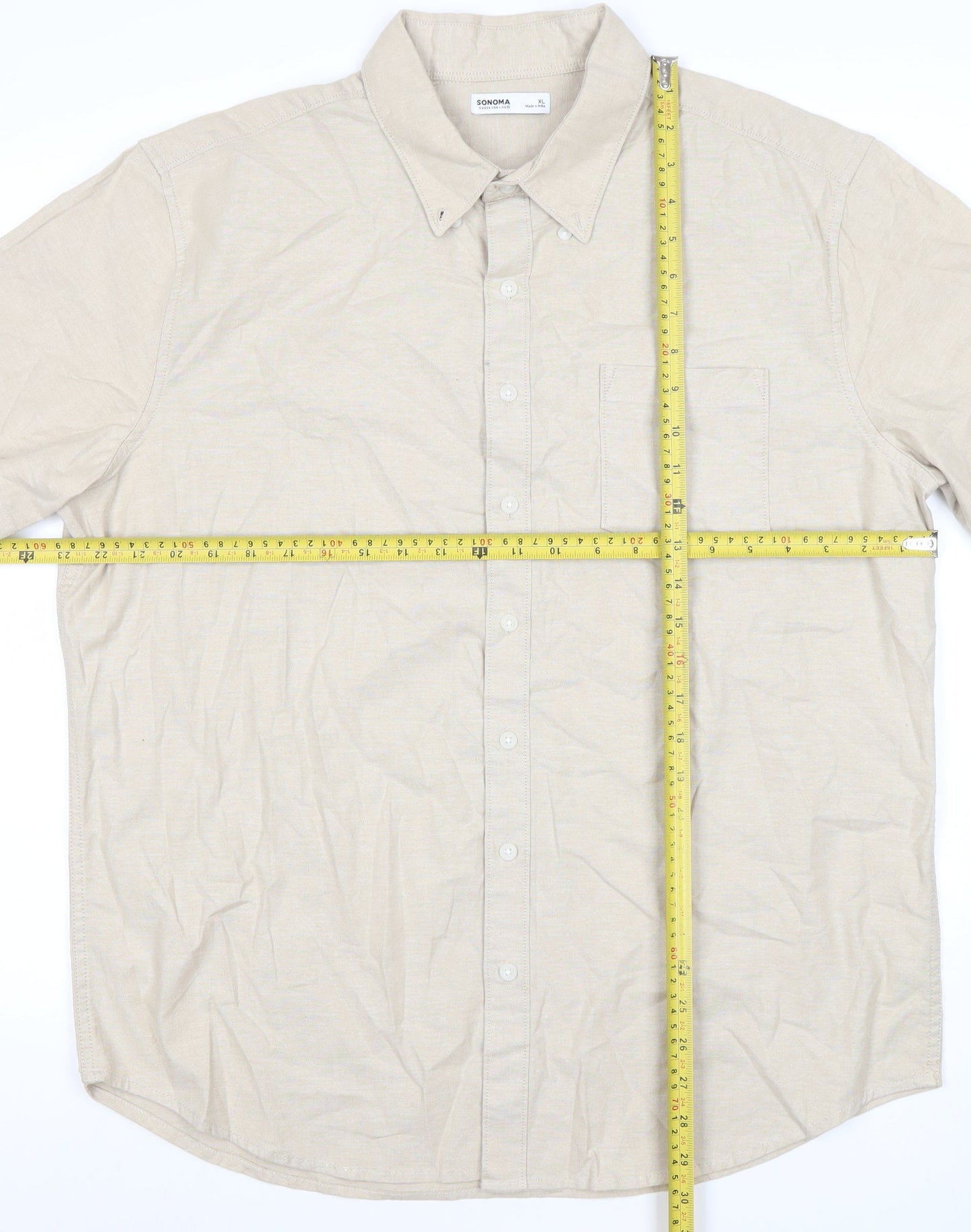 Sonoma Men’s Beige XL Button-Down Cotton Short Sleeve Shirt