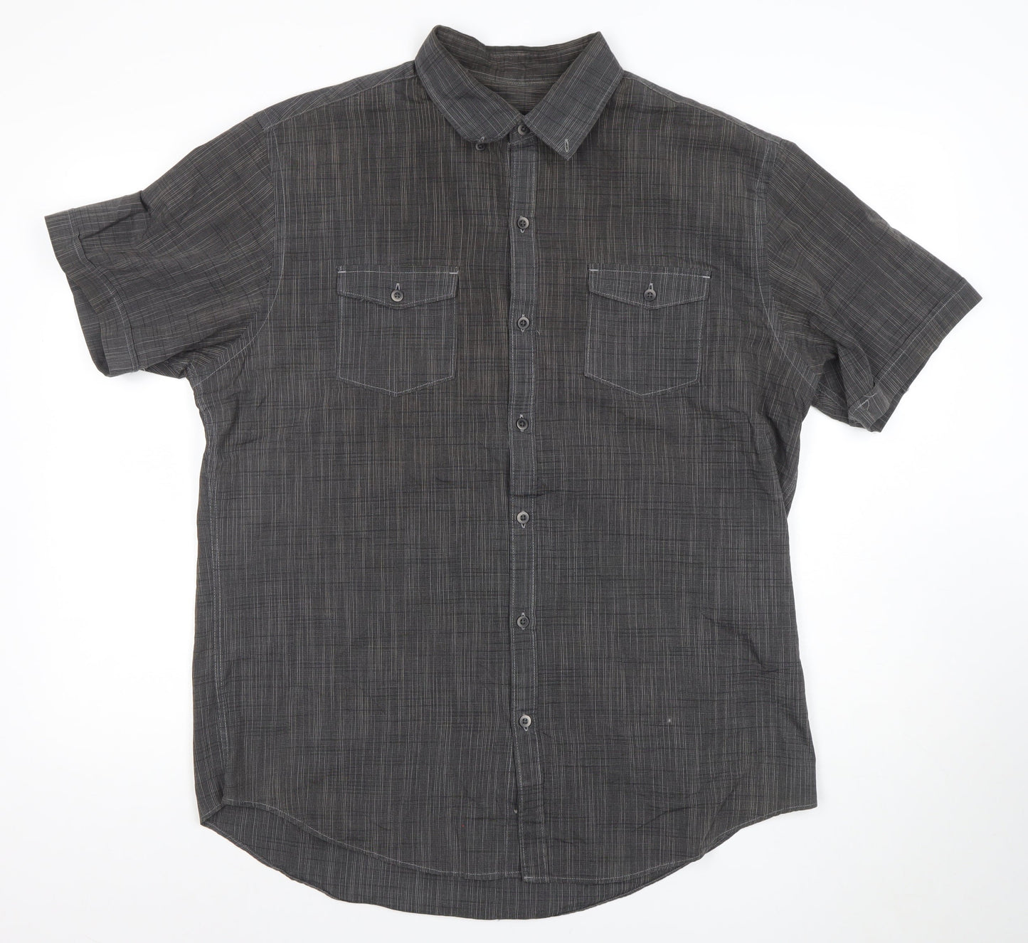 Van Heusen Men's Grey Short Sleeve Button-Up Cotton Shirt L 42in