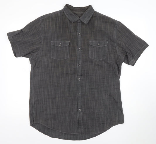 Van Heusen Men's Grey Short Sleeve Button-Up Cotton Shirt L 42in