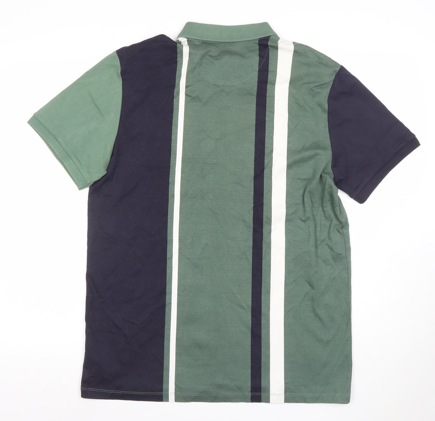 Next Men's Green Striped Short Sleeve Cotton Polo Shirt Size L