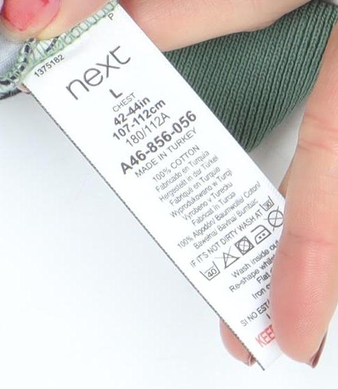 Next Men's Green Striped Short Sleeve Cotton Polo Shirt Size L