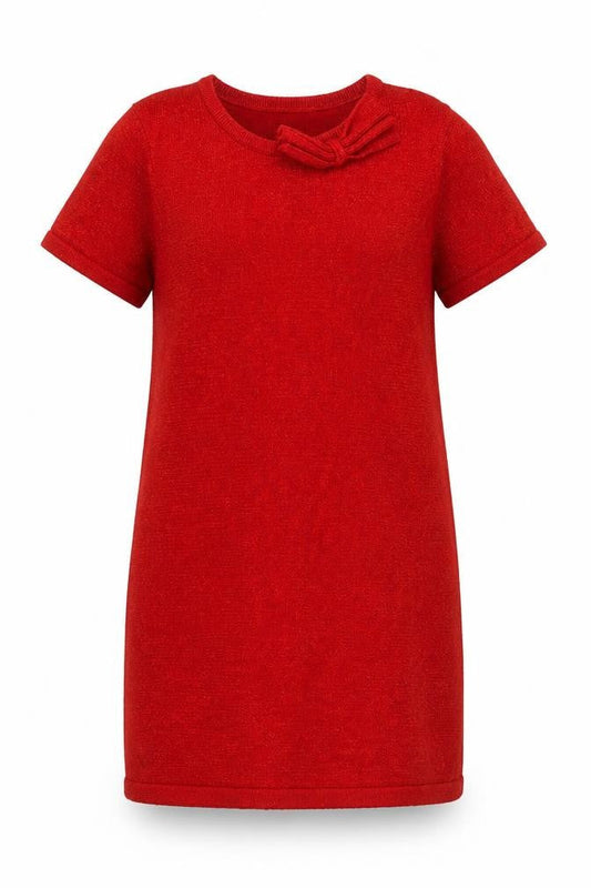 H&M Girls Red Bow Knit Shift Dress 13-14 Years Short Sleeve