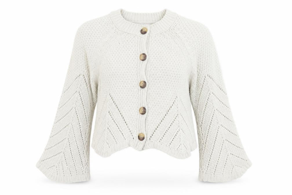 Savida Women Ivory Knit Flared Sleeve Cardigan Size 10