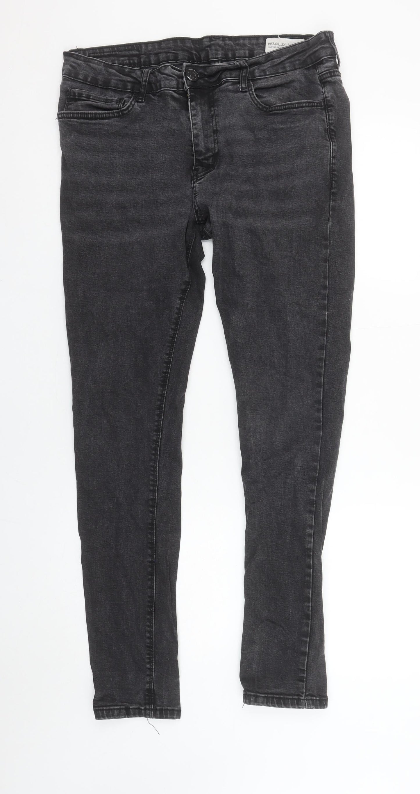 Denim Co Men's Black Super Skinny Jeans W34 L32 Cotton Blend