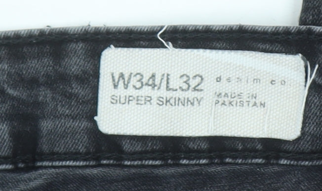 Denim Co Men's Black Super Skinny Jeans W34 L32 Cotton Blend