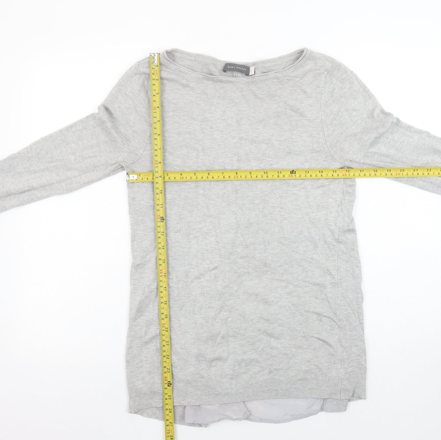 Mint Velvet Women’s Grey Cotton Modal Long Sleeve Boat Neck Jumper Size 10
