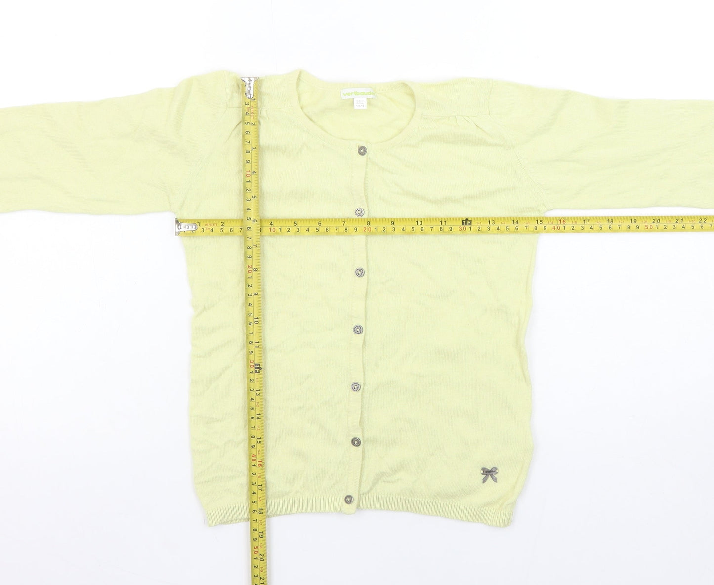 Vertbaudet Girls Yellow Cardigan 10 Years Cotton Blend Bow Detail