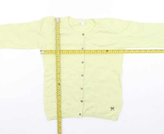 Vertbaudet Girls Yellow Cardigan 10 Years Cotton Blend Bow Detail