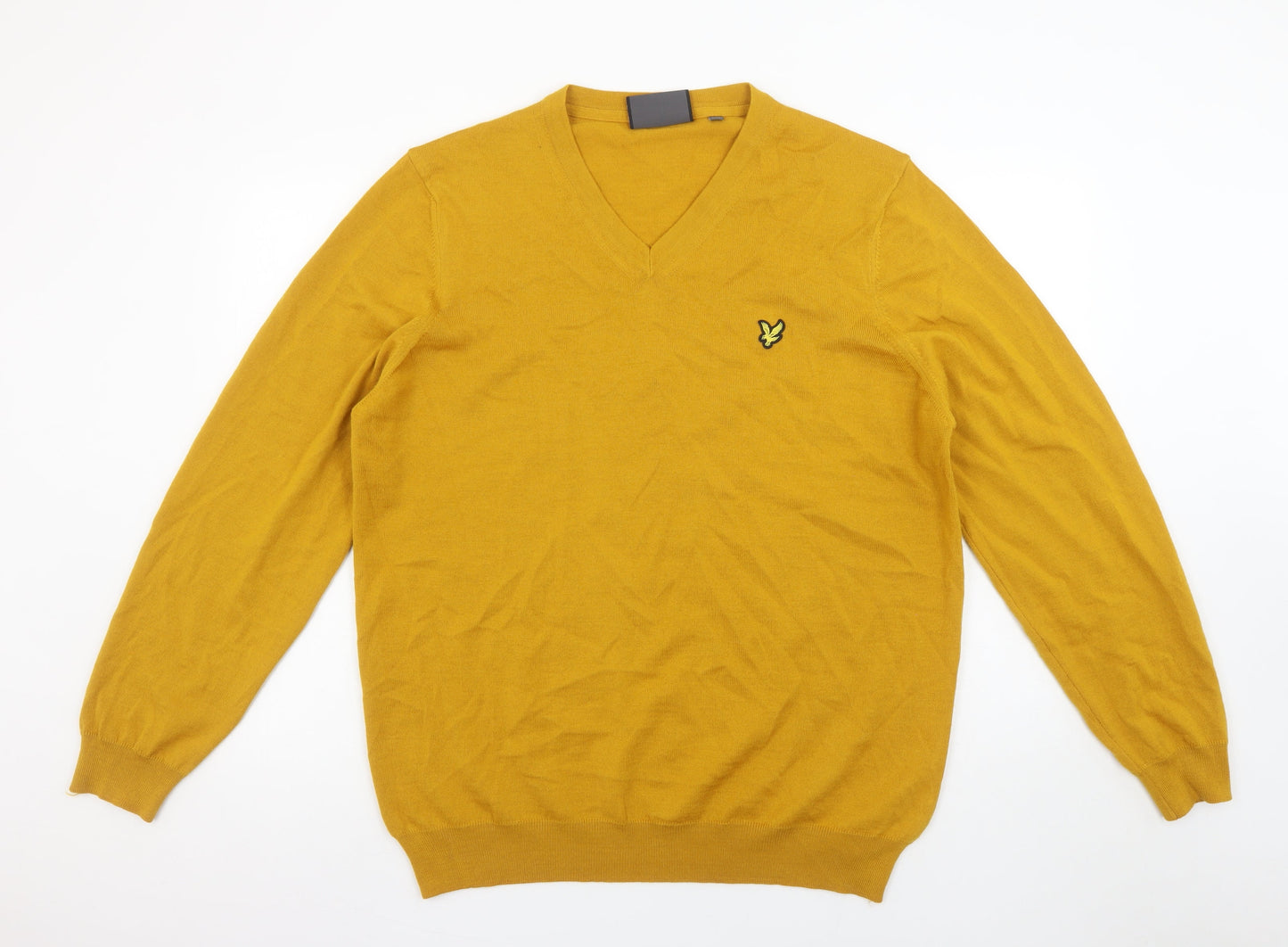Lyle & Scott Men's Yellow V-Neck Wool Blend Jumper XXL