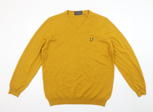 Lyle & Scott Men's Yellow V-Neck Wool Blend Jumper XXL