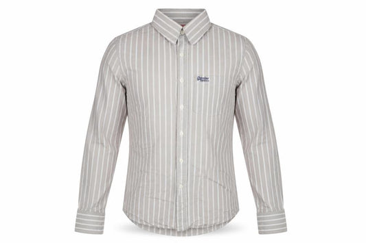 Superdry Men's Grey Striped Button-Up Shirt Medium Cotton Long Sleeve