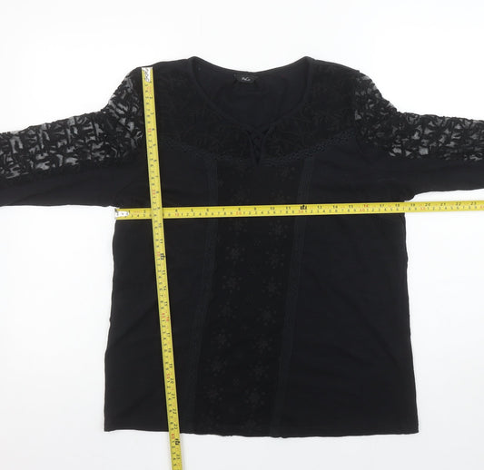M&Co Women’s Black Lace 3/4 Sleeve Tunic Blouse Size 12