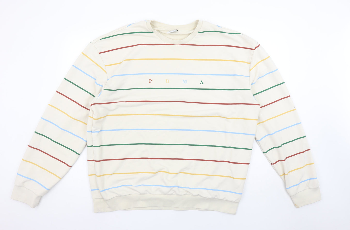 Puma Men's Beige Striped Crew Neck Sweatshirt Size L