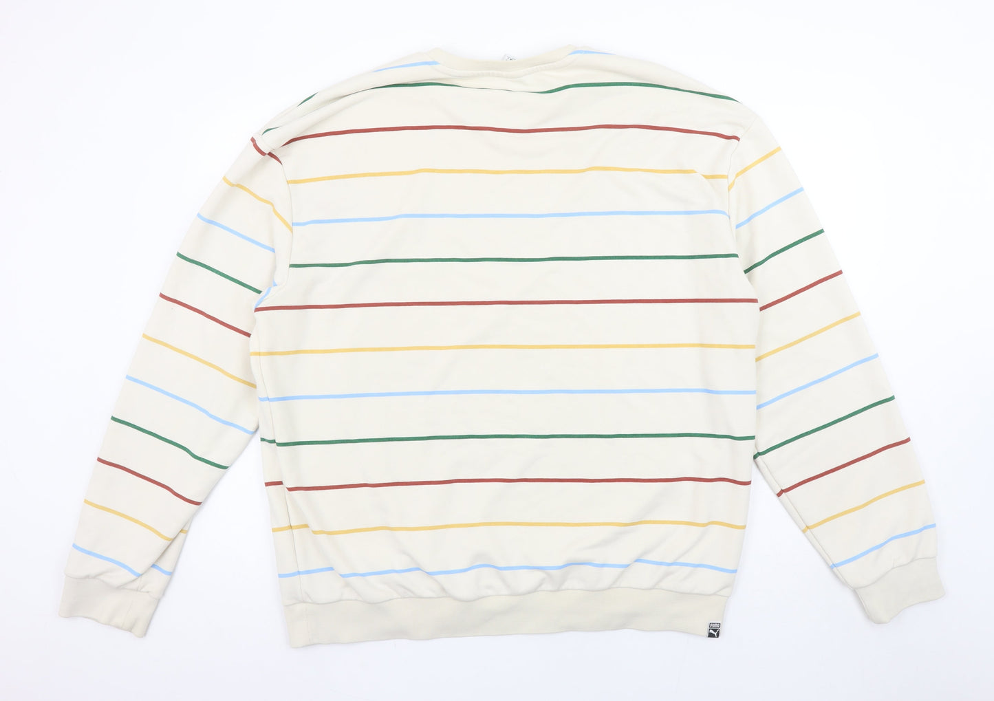Puma Men's Beige Striped Crew Neck Sweatshirt Size L