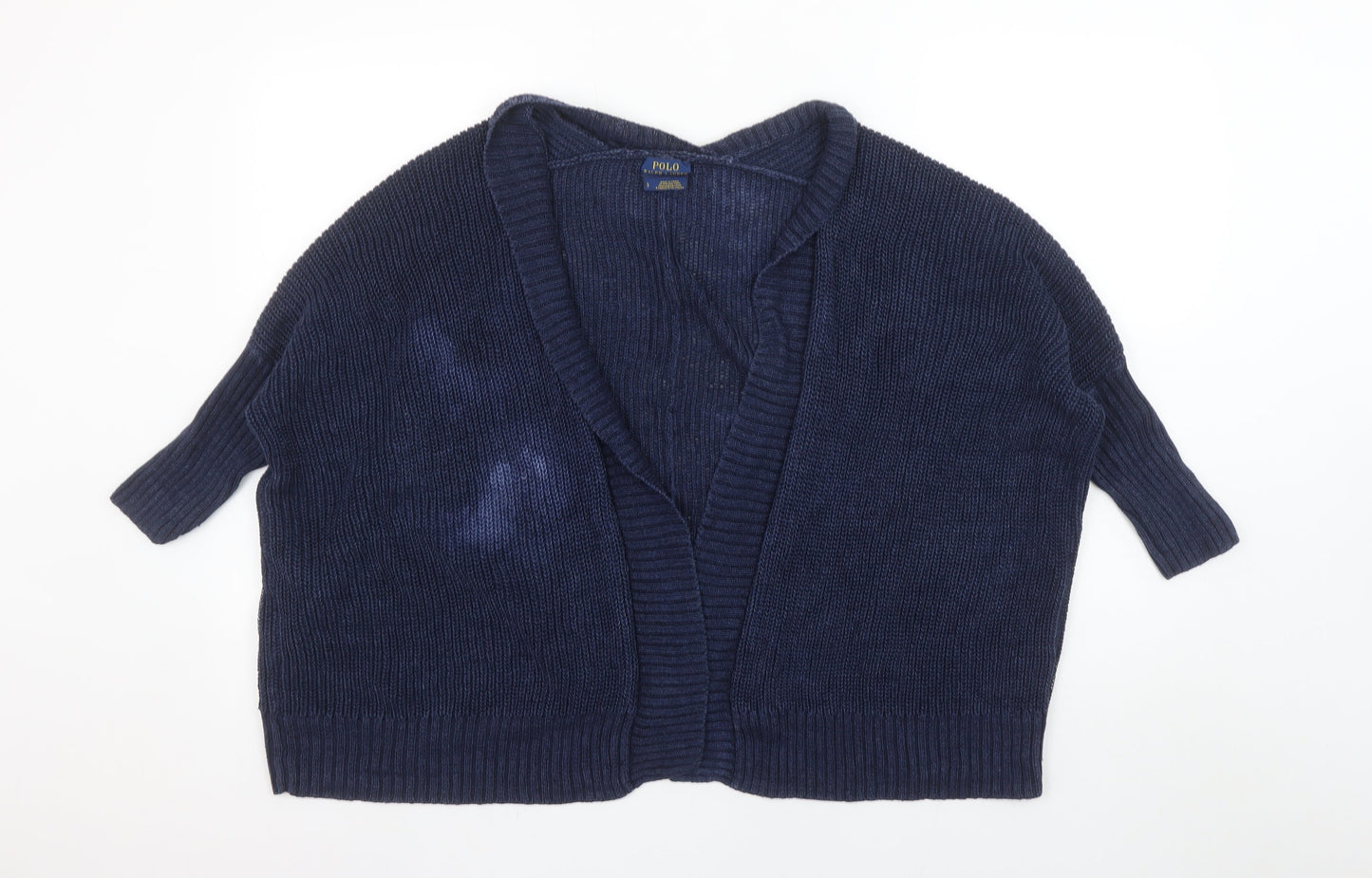 Polo Ralph Lauren Women's Blue Cotton Short Sleeve Cardigan S