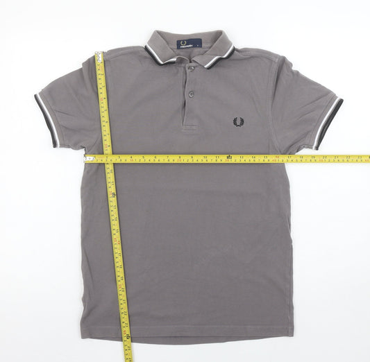 Fred Perry Mens Grey Cotton Short Sleeve Polo Shirt Size S