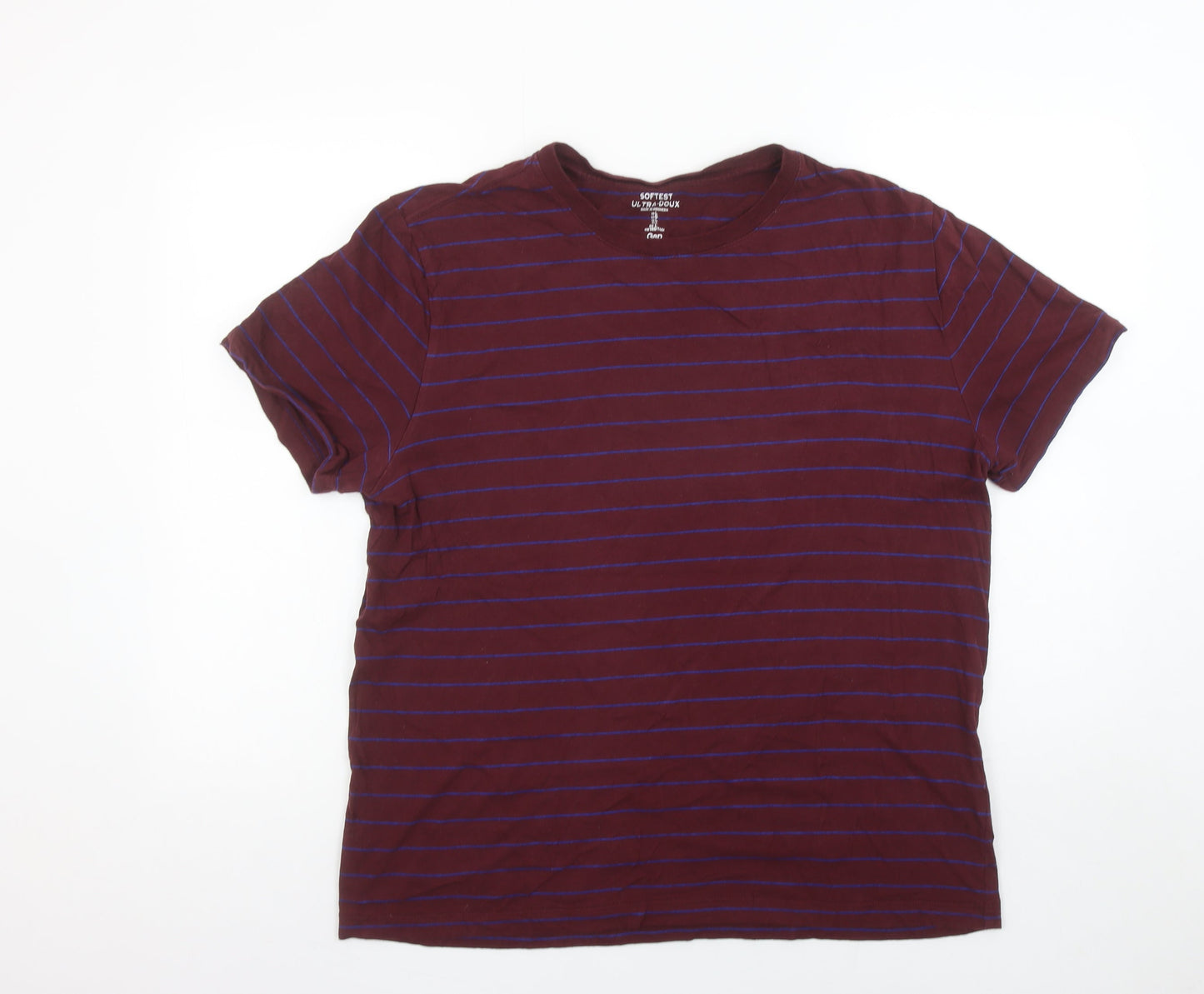 Gap Men's Red Striped Cotton Crew Neck Short Sleeve T-Shirt L