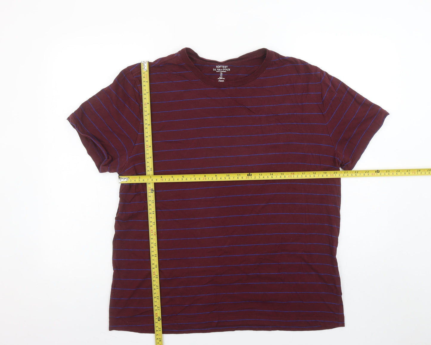 Gap Men's Red Striped Cotton Crew Neck Short Sleeve T-Shirt L