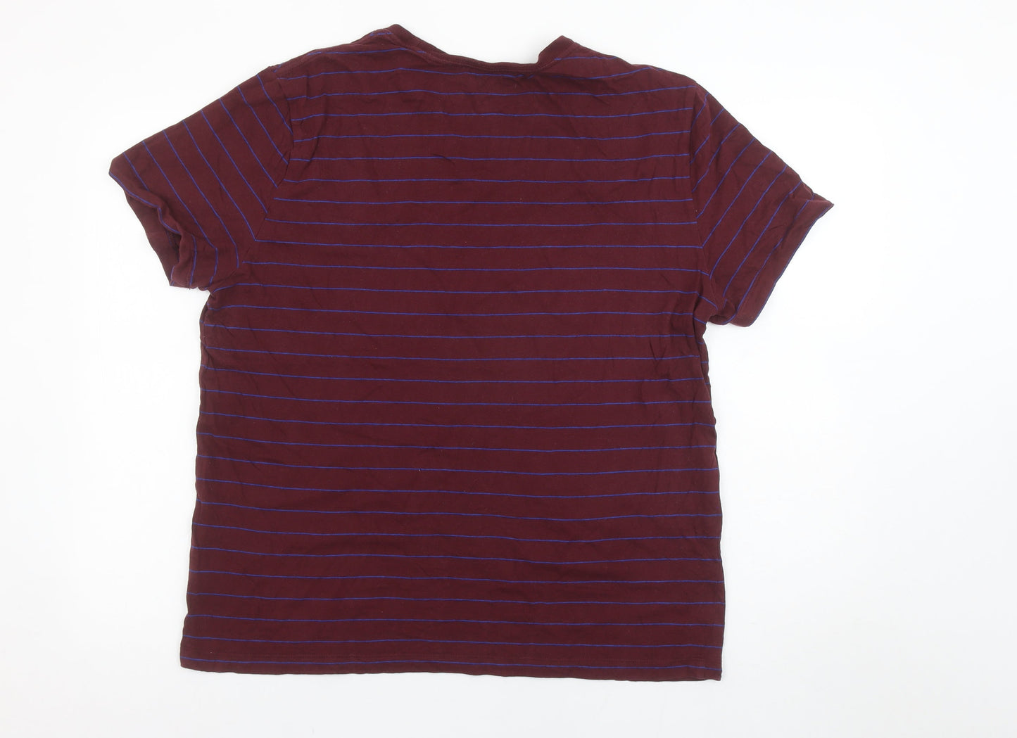 Gap Men's Red Striped Cotton Crew Neck Short Sleeve T-Shirt L