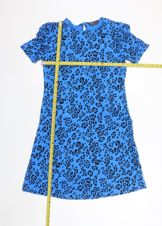 Marks and Spencer Women Blue Animal Print Short Sleeve Shift Dress Size 8