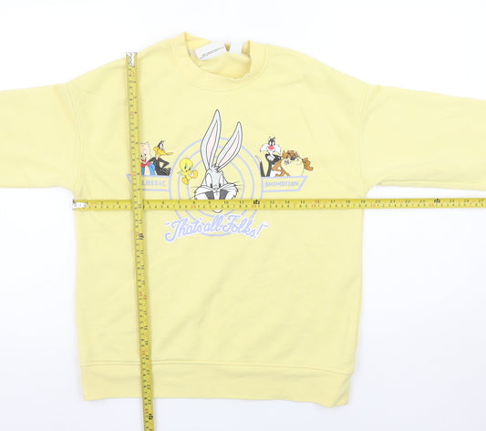 Looney Tunes Womens Yellow Crew Neck Sweatshirt XS Bugs Bunny Cartoon