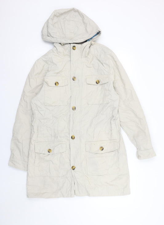 Cotton Traders Men's Beige Cotton Parka Coat S Hooded Casual Twill