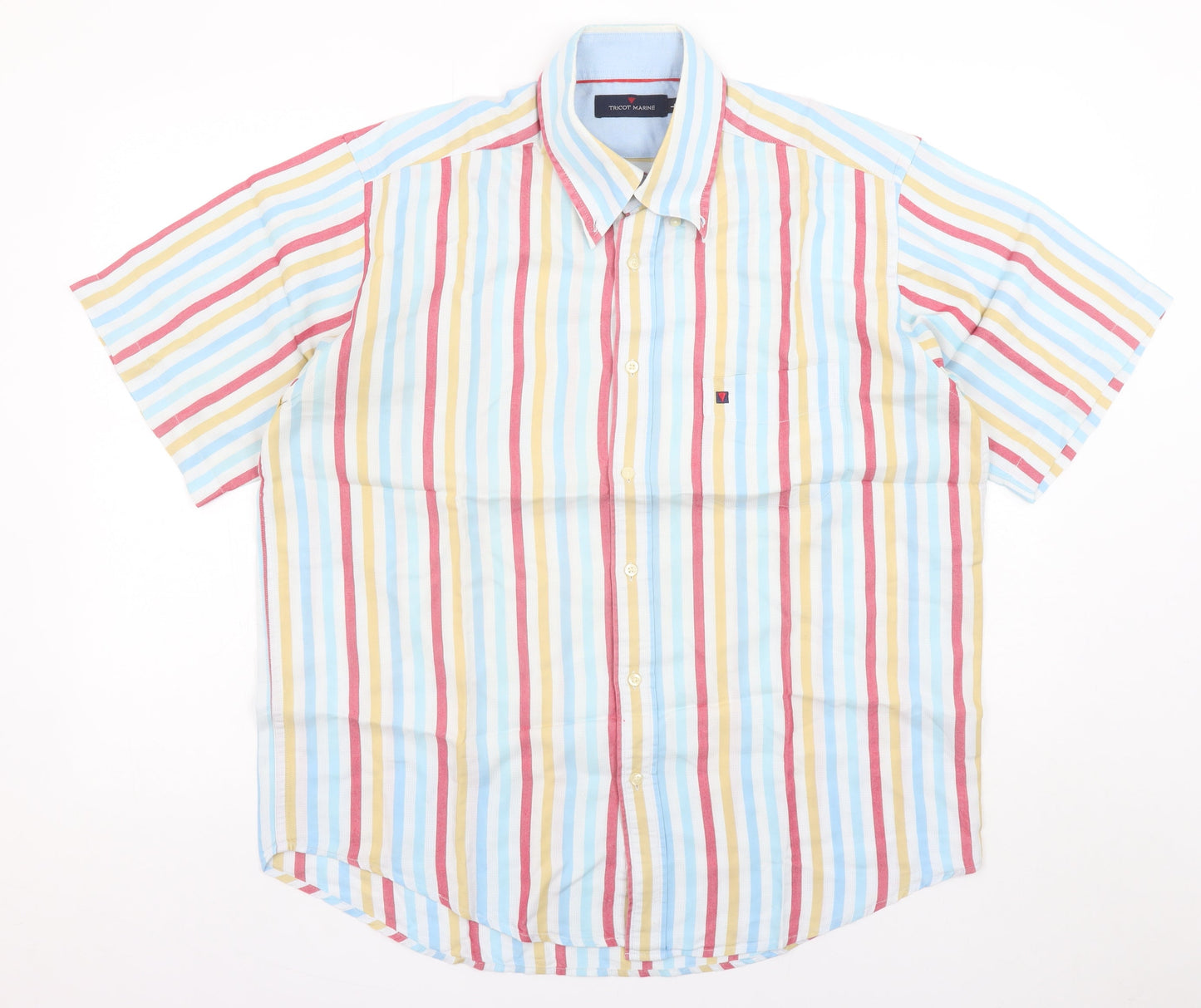 Tricot Marine Men's Multicoloured Striped Short Sleeve Cotton Blend Shirt L