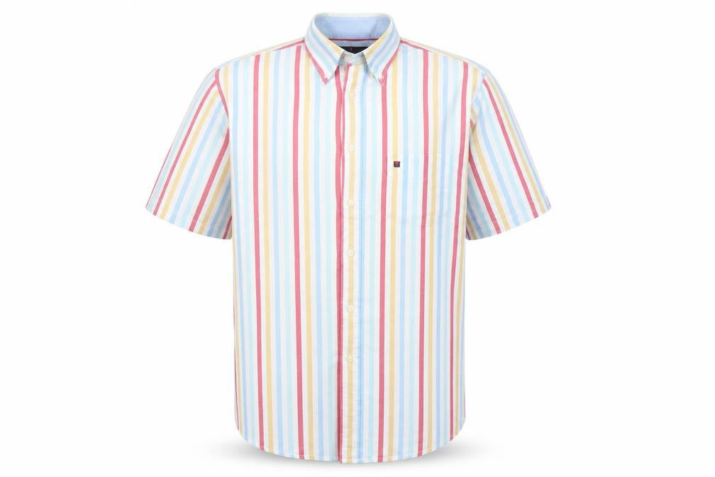 Tricot Marine Men's Multicoloured Striped Short Sleeve Cotton Blend Shirt L
