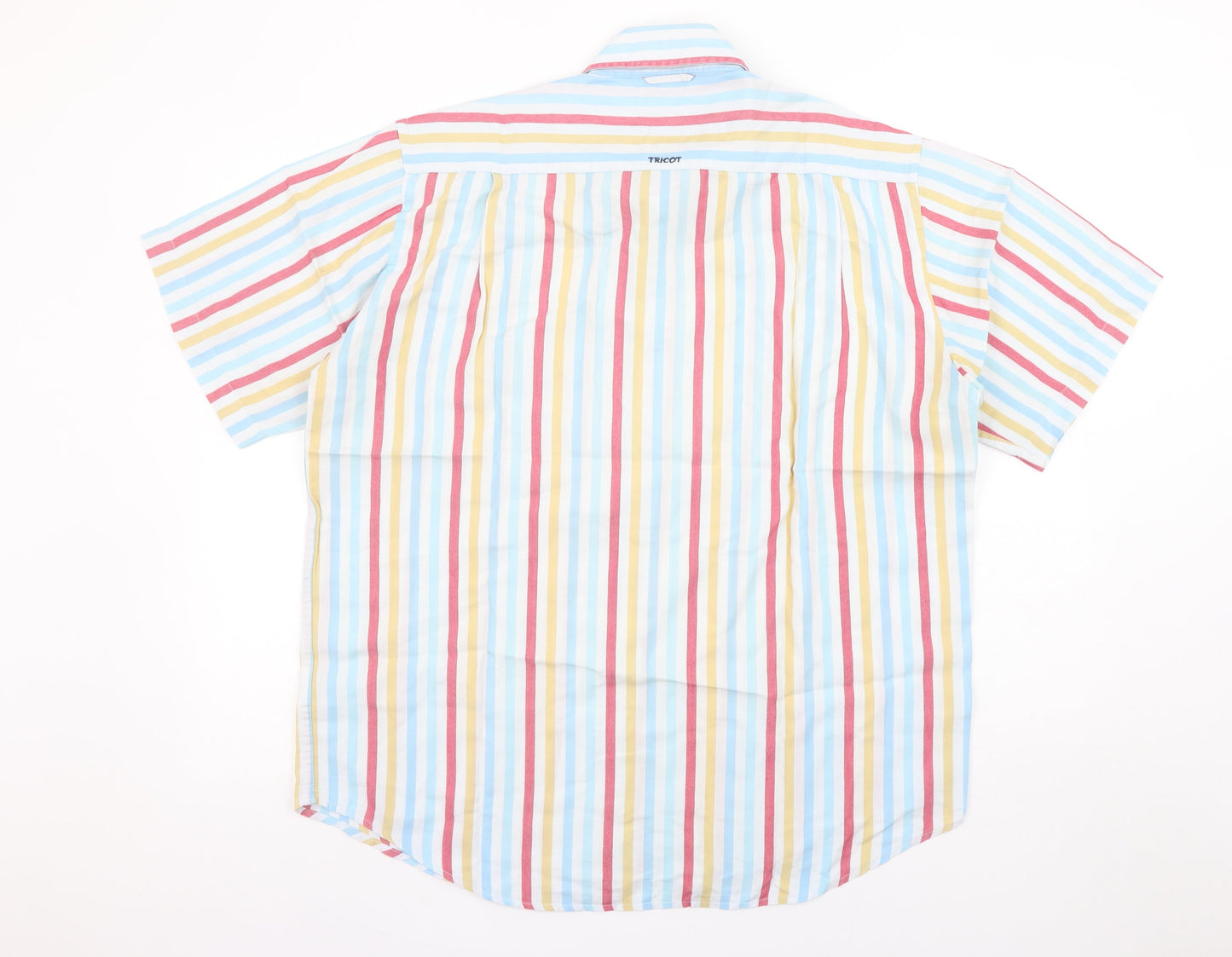 Tricot Marine Men's Multicoloured Striped Short Sleeve Cotton Blend Shirt L