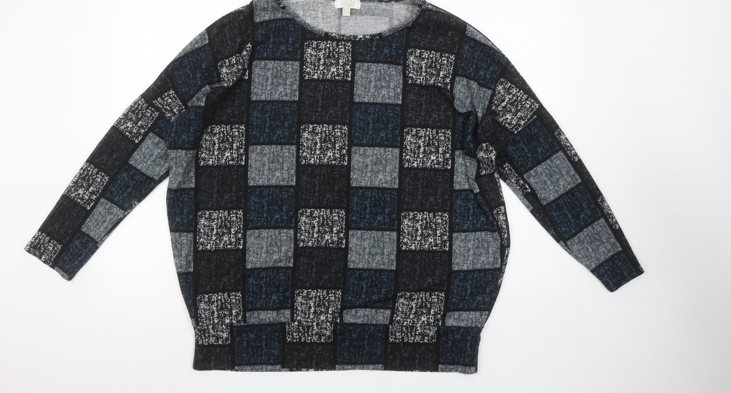 Stella Morgan Womens Grey Check Tunic Top Size 12 Long Sleeve
