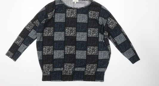 Stella Morgan Womens Grey Check Tunic Top Size 12 Long Sleeve