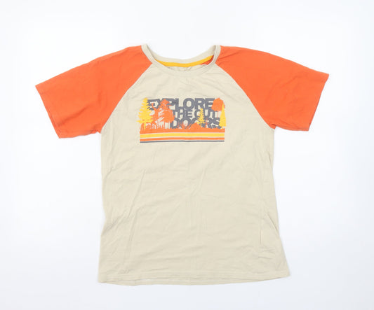 Mountain Warehouse Boys Beige & Orange Outdoor Graphic Cotton T-Shirt 13 Years