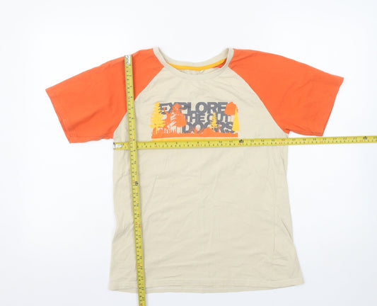 Mountain Warehouse Boys Beige & Orange Outdoor Graphic Cotton T-Shirt 13 Years
