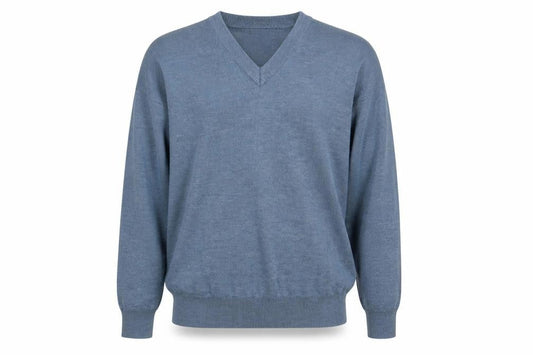 Franco Ponti Mens Blue Wool V-Neck Jumper Size L Classic Knit