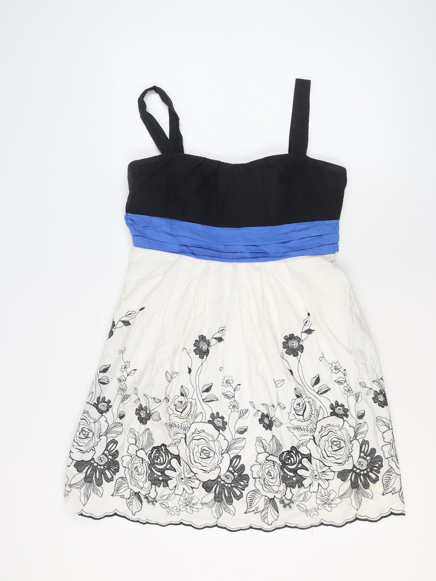 Orsay Women's Black White Blue Floral A-Line Knee Length Dress Size 16