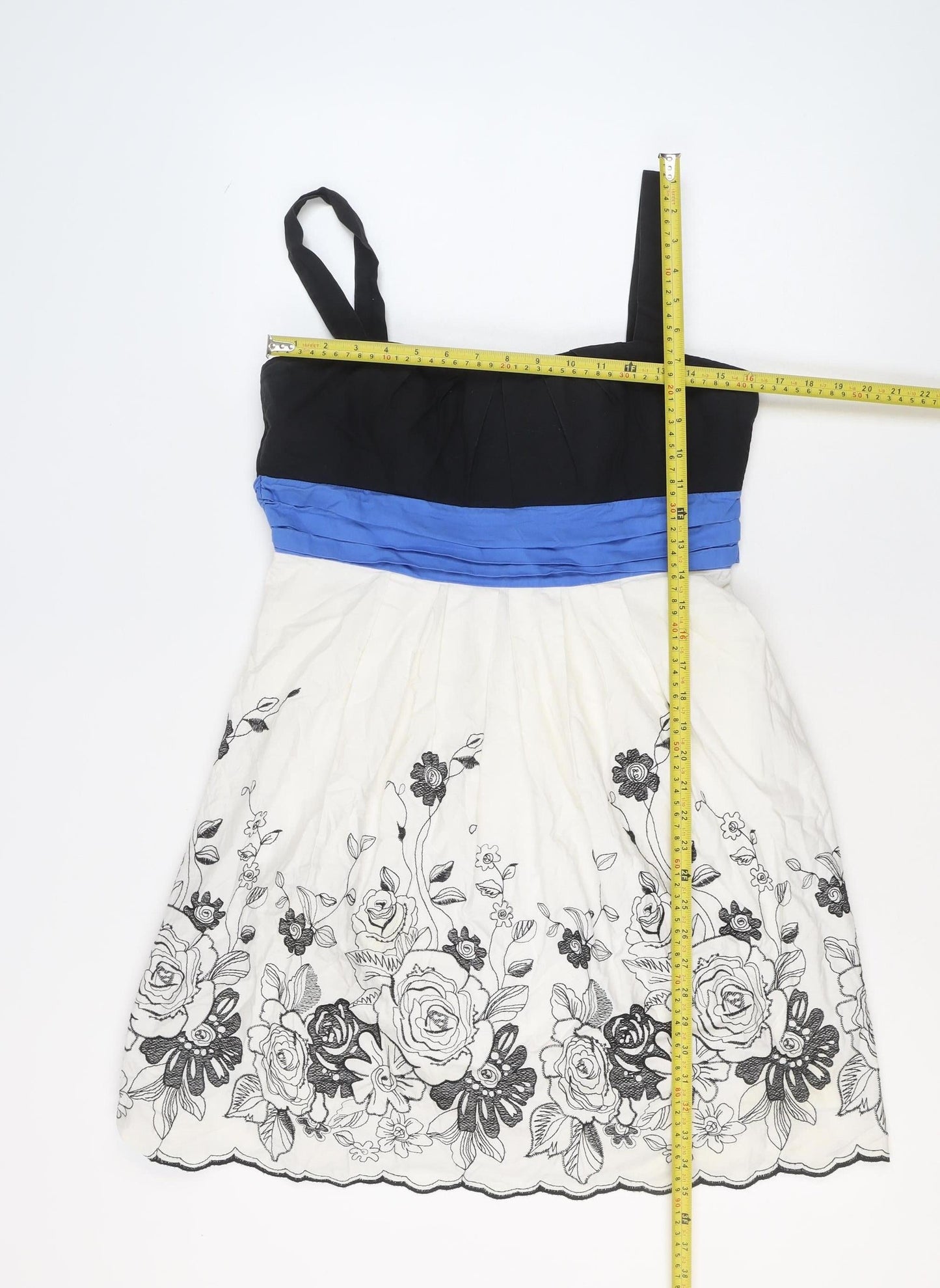 Orsay Women's Black White Blue Floral A-Line Knee Length Dress Size 16
