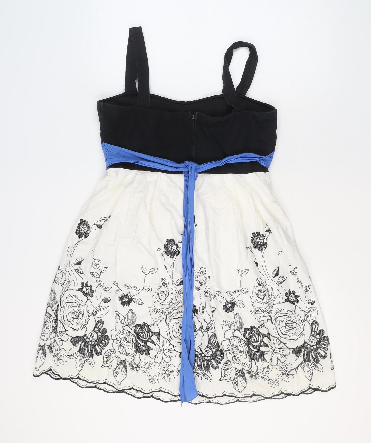 Orsay Women's Black White Blue Floral A-Line Knee Length Dress Size 16